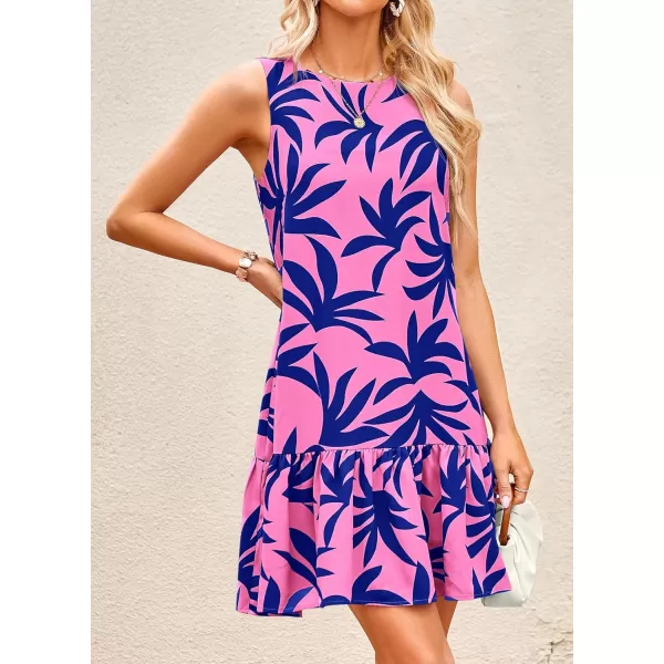 imagePRETTYGARDEN Womens 2024 Summer Floral Mini Dress Sleeveless Cut Out Backless Ruffle Boho Beach Vacation Short SundressesFloral Pink Blue
