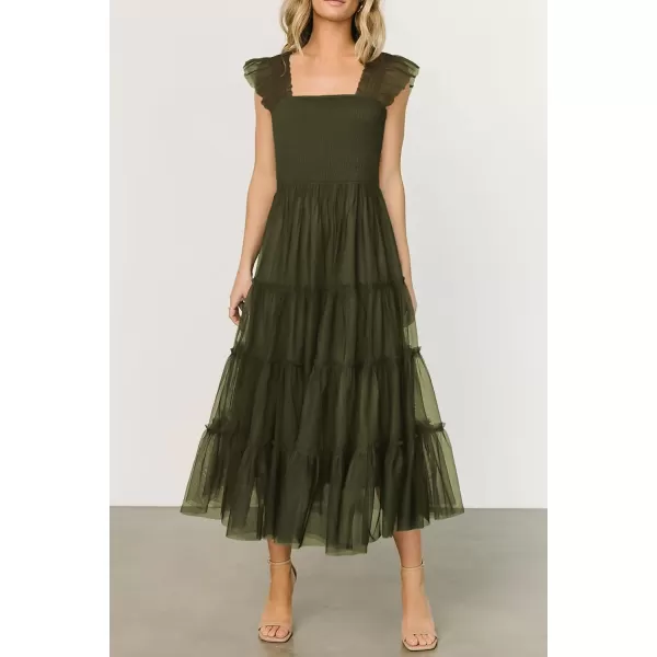 imagePRETTYGARDEN Womens 2024 Summer Midi Dress Casual Sleeveless Smocked Ruffle Tulle Flowy Beach SundressArmy Green