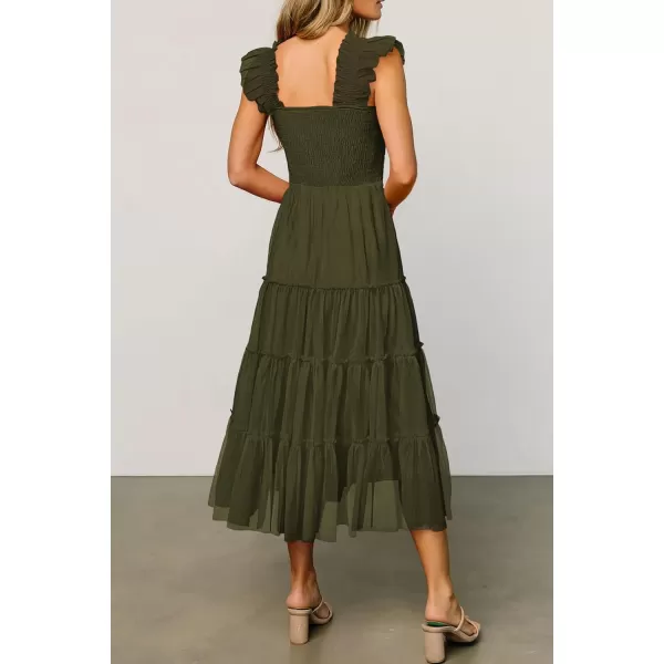 imagePRETTYGARDEN Womens 2024 Summer Midi Dress Casual Sleeveless Smocked Ruffle Tulle Flowy Beach SundressArmy Green