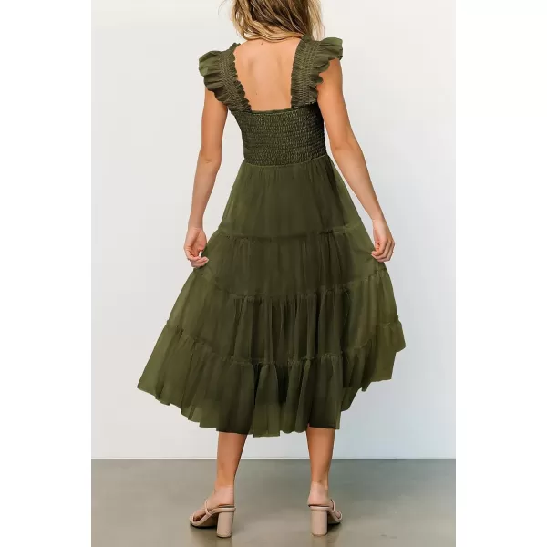 imagePRETTYGARDEN Womens 2024 Summer Midi Dress Casual Sleeveless Smocked Ruffle Tulle Flowy Beach SundressArmy Green