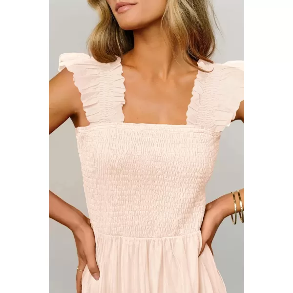 imagePRETTYGARDEN Womens 2024 Summer Midi Dress Casual Sleeveless Smocked Ruffle Tulle Flowy Beach SundressBeige