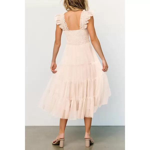imagePRETTYGARDEN Womens 2024 Summer Midi Dress Casual Sleeveless Smocked Ruffle Tulle Flowy Beach SundressBeige