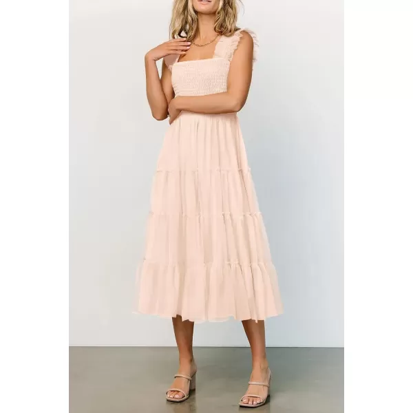 imagePRETTYGARDEN Womens 2024 Summer Midi Dress Casual Sleeveless Smocked Ruffle Tulle Flowy Beach SundressBeige