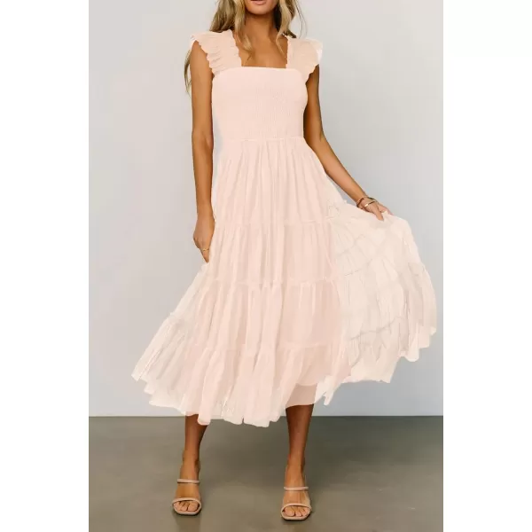 imagePRETTYGARDEN Womens 2024 Summer Midi Dress Casual Sleeveless Smocked Ruffle Tulle Flowy Beach SundressBeige