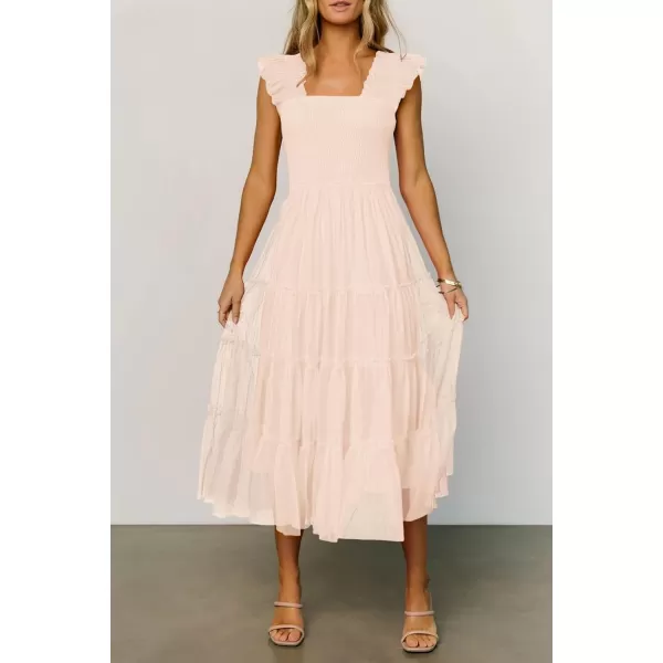 imagePRETTYGARDEN Womens 2024 Summer Midi Dress Casual Sleeveless Smocked Ruffle Tulle Flowy Beach SundressBeige