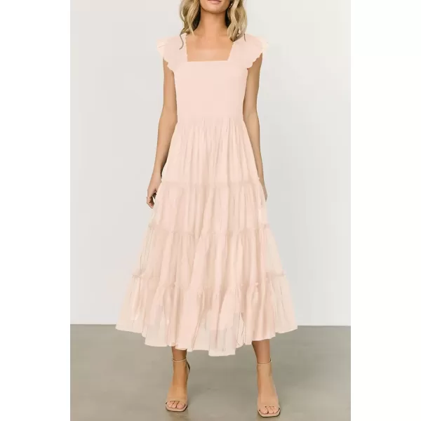 imagePRETTYGARDEN Womens 2024 Summer Midi Dress Casual Sleeveless Smocked Ruffle Tulle Flowy Beach SundressBeige