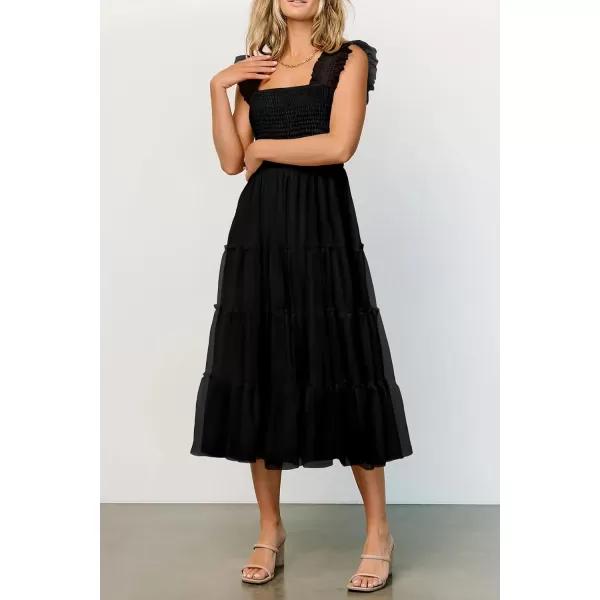 imagePRETTYGARDEN Womens 2024 Summer Midi Dress Casual Sleeveless Smocked Ruffle Tulle Flowy Beach SundressBlack