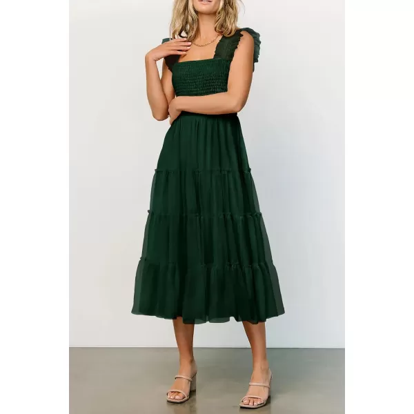 imagePRETTYGARDEN Womens 2024 Summer Midi Dress Casual Sleeveless Smocked Ruffle Tulle Flowy Beach SundressDark Green