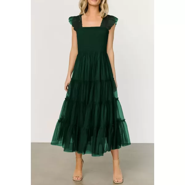 imagePRETTYGARDEN Womens 2024 Summer Midi Dress Casual Sleeveless Smocked Ruffle Tulle Flowy Beach SundressDark Green