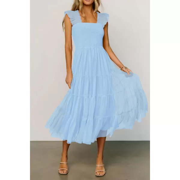 imagePRETTYGARDEN Womens 2024 Summer Midi Dress Casual Sleeveless Smocked Ruffle Tulle Flowy Beach SundressLight Blue