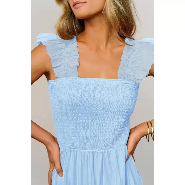 imagePRETTYGARDEN Womens 2024 Summer Midi Dress Casual Sleeveless Smocked Ruffle Tulle Flowy Beach SundressLight Blue