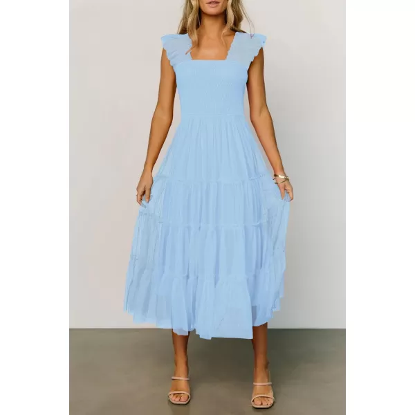 imagePRETTYGARDEN Womens 2024 Summer Midi Dress Casual Sleeveless Smocked Ruffle Tulle Flowy Beach SundressLight Blue