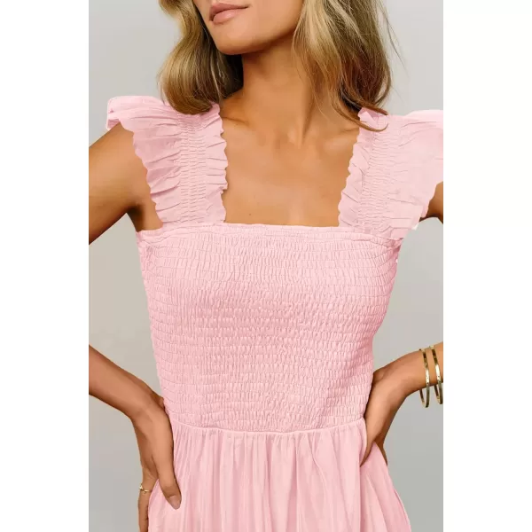 imagePRETTYGARDEN Womens 2024 Summer Midi Dress Casual Sleeveless Smocked Ruffle Tulle Flowy Beach SundressLight Pink