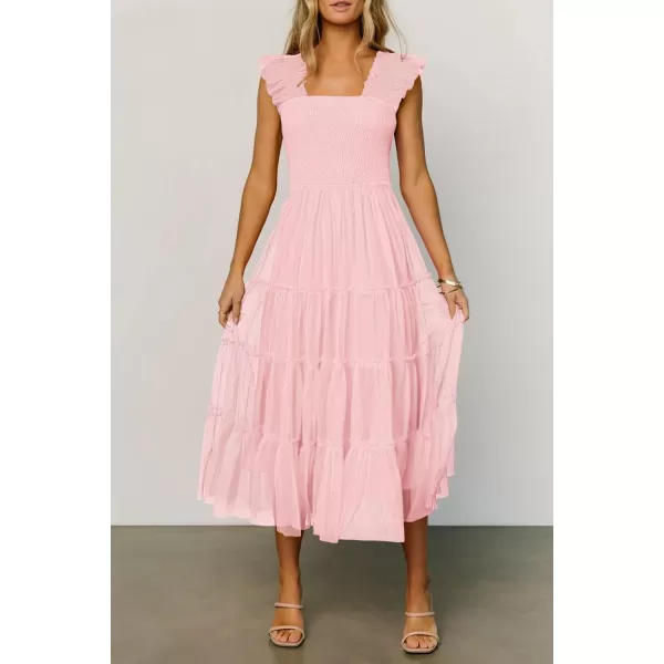 imagePRETTYGARDEN Womens 2024 Summer Midi Dress Casual Sleeveless Smocked Ruffle Tulle Flowy Beach SundressLight Pink