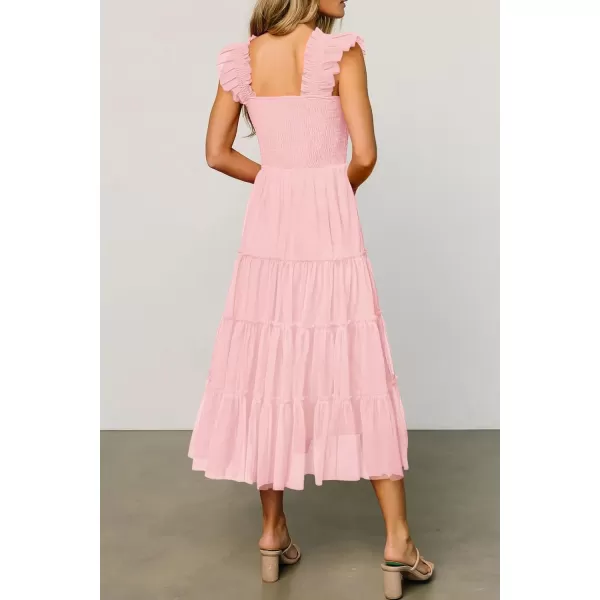imagePRETTYGARDEN Womens 2024 Summer Midi Dress Casual Sleeveless Smocked Ruffle Tulle Flowy Beach SundressLight Pink