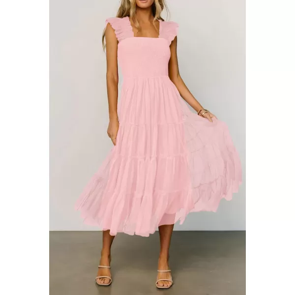 imagePRETTYGARDEN Womens 2024 Summer Midi Dress Casual Sleeveless Smocked Ruffle Tulle Flowy Beach SundressLight Pink