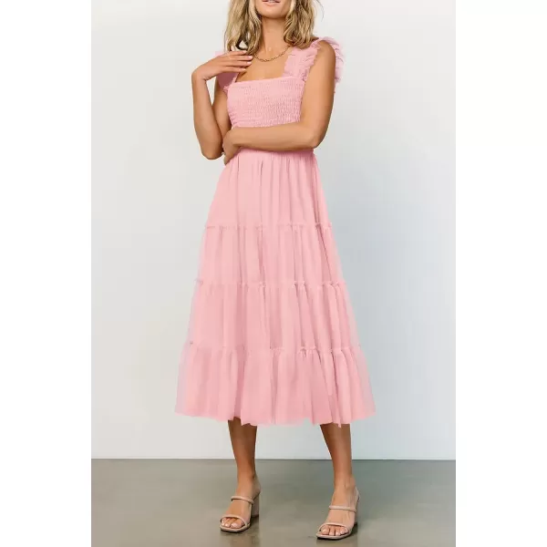 imagePRETTYGARDEN Womens 2024 Summer Midi Dress Casual Sleeveless Smocked Ruffle Tulle Flowy Beach SundressLight Pink