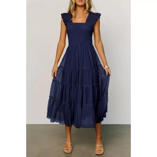 imagePRETTYGARDEN Womens 2024 Summer Midi Dress Casual Sleeveless Smocked Ruffle Tulle Flowy Beach SundressNavy