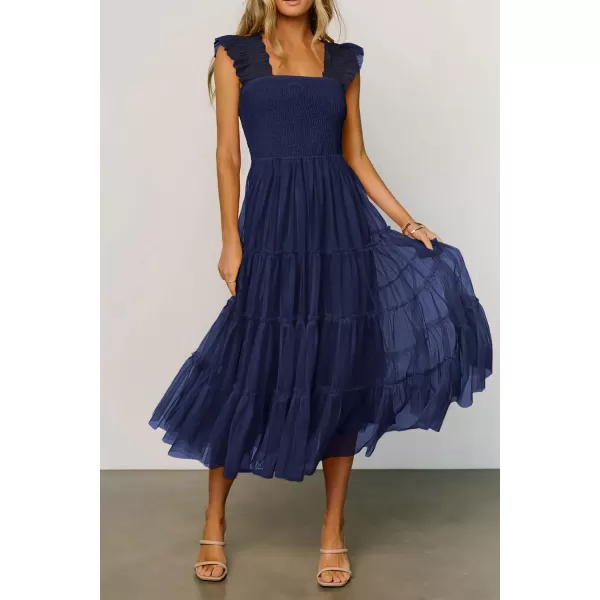 imagePRETTYGARDEN Womens 2024 Summer Midi Dress Casual Sleeveless Smocked Ruffle Tulle Flowy Beach SundressNavy