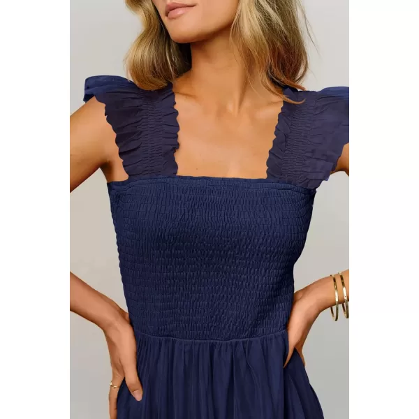 imagePRETTYGARDEN Womens 2024 Summer Midi Dress Casual Sleeveless Smocked Ruffle Tulle Flowy Beach SundressNavy
