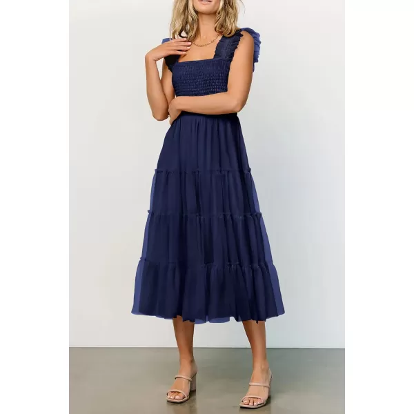 imagePRETTYGARDEN Womens 2024 Summer Midi Dress Casual Sleeveless Smocked Ruffle Tulle Flowy Beach SundressNavy