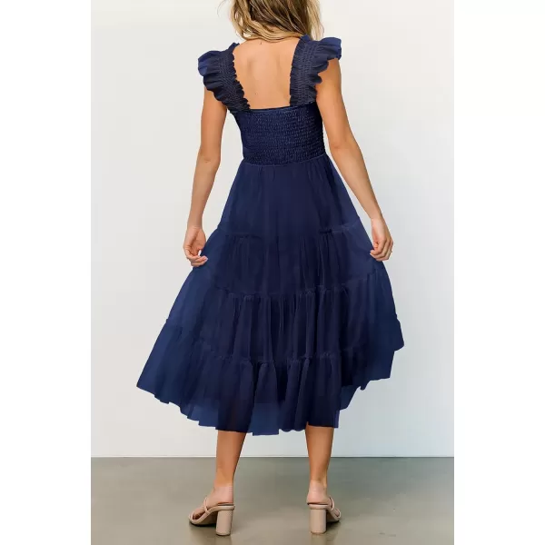 imagePRETTYGARDEN Womens 2024 Summer Midi Dress Casual Sleeveless Smocked Ruffle Tulle Flowy Beach SundressNavy