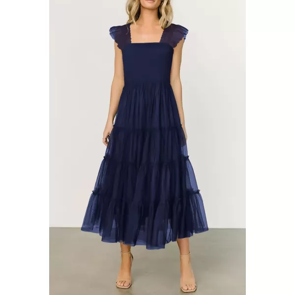 imagePRETTYGARDEN Womens 2024 Summer Midi Dress Casual Sleeveless Smocked Ruffle Tulle Flowy Beach SundressNavy