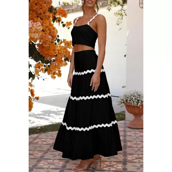 imagePRETTYGARDEN Womens 2024 Summer Two Piece Vacation Beach Outfits Dressy Sleeveless Cropped Tank Tops and Long Maxi Skirt SetsBlack