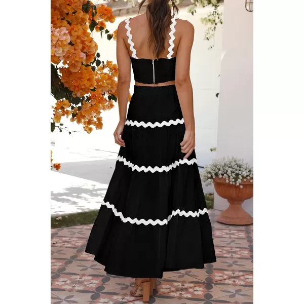 imagePRETTYGARDEN Womens 2024 Summer Two Piece Vacation Beach Outfits Dressy Sleeveless Cropped Tank Tops and Long Maxi Skirt SetsBlack
