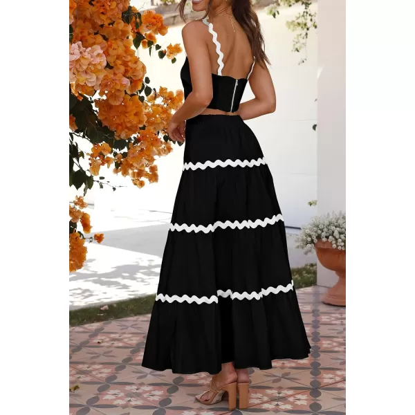 imagePRETTYGARDEN Womens 2024 Summer Two Piece Vacation Beach Outfits Dressy Sleeveless Cropped Tank Tops and Long Maxi Skirt SetsBlack