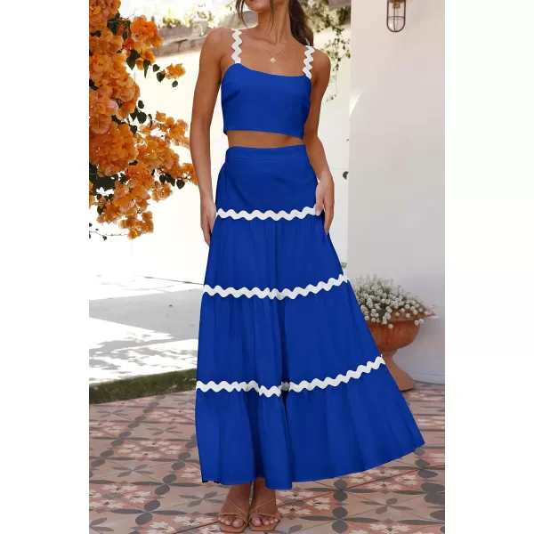 imagePRETTYGARDEN Womens 2024 Summer Two Piece Vacation Beach Outfits Dressy Sleeveless Cropped Tank Tops and Long Maxi Skirt SetsBlue