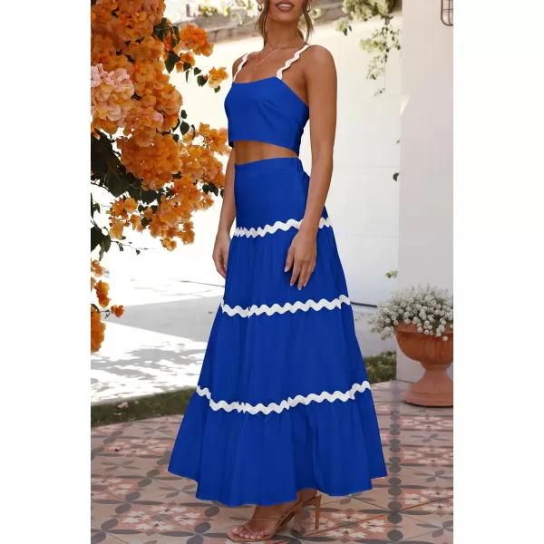 imagePRETTYGARDEN Womens 2024 Summer Two Piece Vacation Beach Outfits Dressy Sleeveless Cropped Tank Tops and Long Maxi Skirt SetsBlue