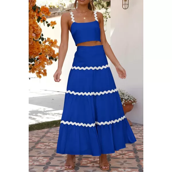 imagePRETTYGARDEN Womens 2024 Summer Two Piece Vacation Beach Outfits Dressy Sleeveless Cropped Tank Tops and Long Maxi Skirt SetsBlue