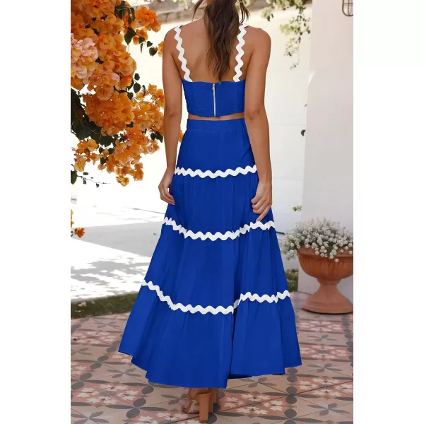 imagePRETTYGARDEN Womens 2024 Summer Two Piece Vacation Beach Outfits Dressy Sleeveless Cropped Tank Tops and Long Maxi Skirt SetsBlue