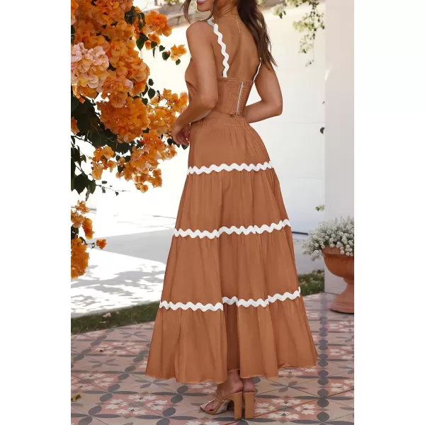 imagePRETTYGARDEN Womens 2024 Summer Two Piece Vacation Beach Outfits Dressy Sleeveless Cropped Tank Tops and Long Maxi Skirt SetsBrown