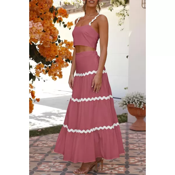 imagePRETTYGARDEN Womens 2024 Summer Two Piece Vacation Beach Outfits Dressy Sleeveless Cropped Tank Tops and Long Maxi Skirt SetsDusty Pink