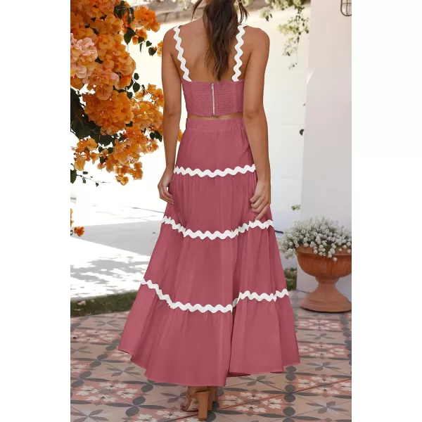 imagePRETTYGARDEN Womens 2024 Summer Two Piece Vacation Beach Outfits Dressy Sleeveless Cropped Tank Tops and Long Maxi Skirt SetsDusty Pink