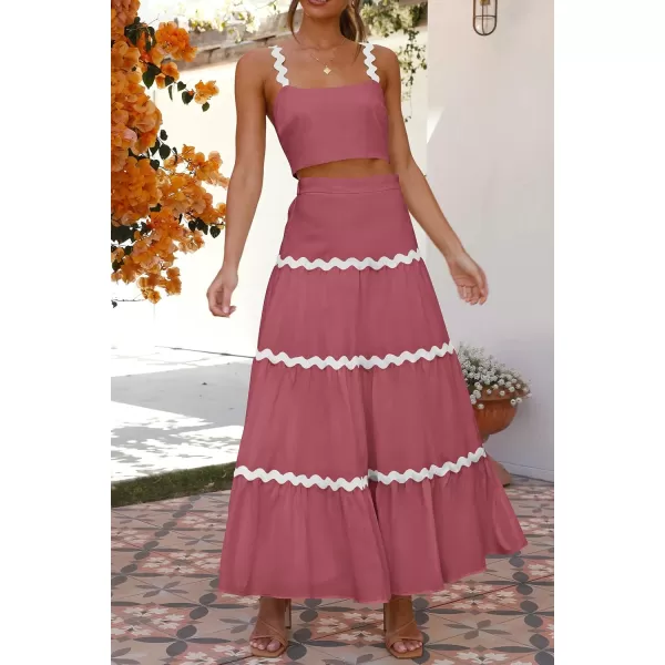 imagePRETTYGARDEN Womens 2024 Summer Two Piece Vacation Beach Outfits Dressy Sleeveless Cropped Tank Tops and Long Maxi Skirt SetsDusty Pink