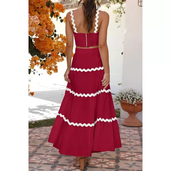 imagePRETTYGARDEN Womens 2024 Summer Two Piece Vacation Beach Outfits Dressy Sleeveless Cropped Tank Tops and Long Maxi Skirt SetsJujube Red
