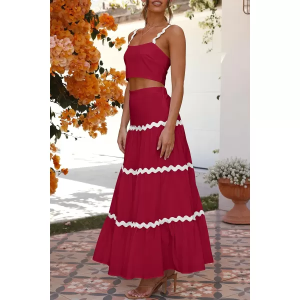 imagePRETTYGARDEN Womens 2024 Summer Two Piece Vacation Beach Outfits Dressy Sleeveless Cropped Tank Tops and Long Maxi Skirt SetsJujube Red
