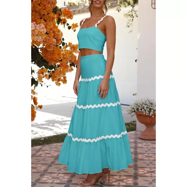 imagePRETTYGARDEN Womens 2024 Summer Two Piece Vacation Beach Outfits Dressy Sleeveless Cropped Tank Tops and Long Maxi Skirt SetsLake Blue