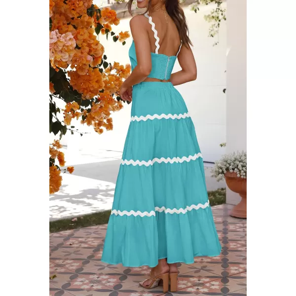 imagePRETTYGARDEN Womens 2024 Summer Two Piece Vacation Beach Outfits Dressy Sleeveless Cropped Tank Tops and Long Maxi Skirt SetsLake Blue