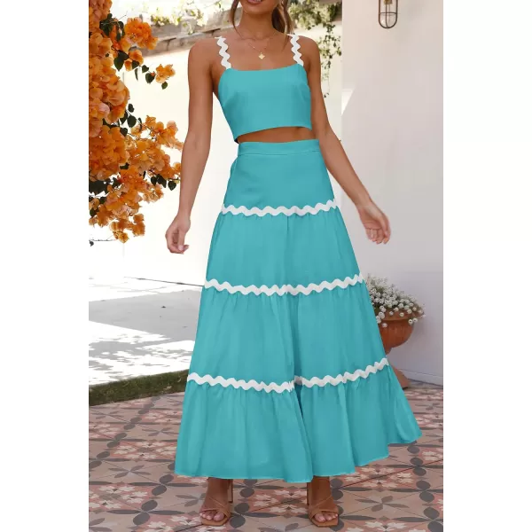 imagePRETTYGARDEN Womens 2024 Summer Two Piece Vacation Beach Outfits Dressy Sleeveless Cropped Tank Tops and Long Maxi Skirt SetsLake Blue