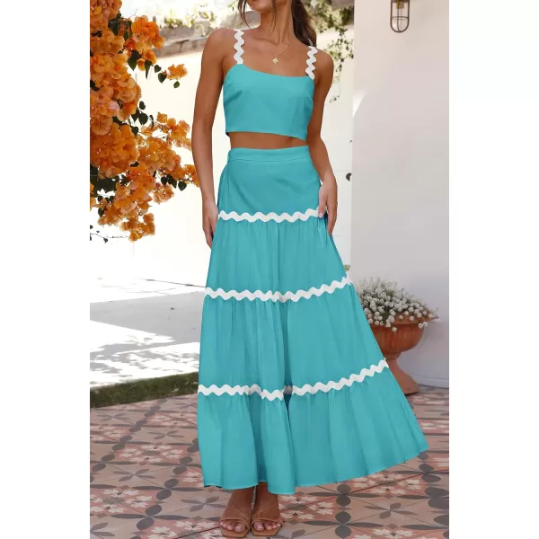 imagePRETTYGARDEN Womens 2024 Summer Two Piece Vacation Beach Outfits Dressy Sleeveless Cropped Tank Tops and Long Maxi Skirt SetsLake Blue