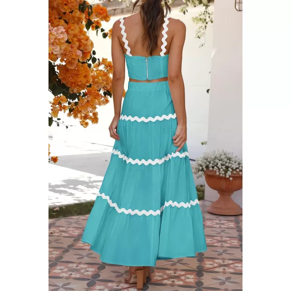 imagePRETTYGARDEN Womens 2024 Summer Two Piece Vacation Beach Outfits Dressy Sleeveless Cropped Tank Tops and Long Maxi Skirt SetsLake Blue