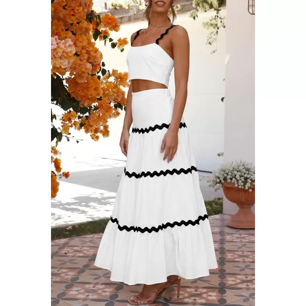 imagePRETTYGARDEN Womens 2024 Summer Two Piece Vacation Beach Outfits Dressy Sleeveless Cropped Tank Tops and Long Maxi Skirt SetsWhite