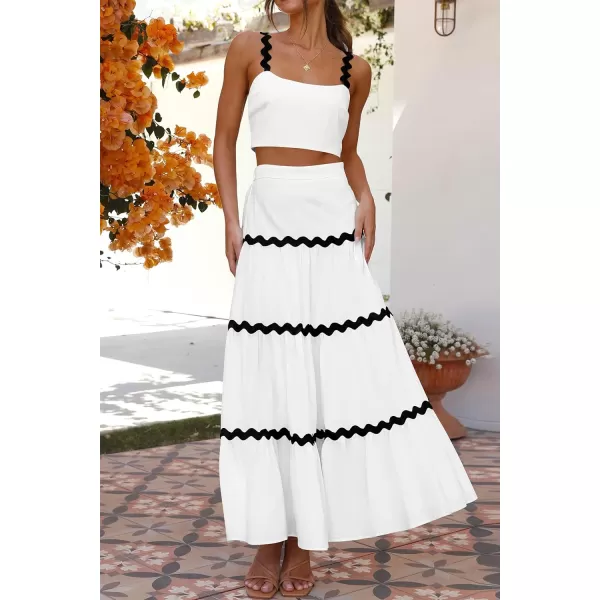 imagePRETTYGARDEN Womens 2024 Summer Two Piece Vacation Beach Outfits Dressy Sleeveless Cropped Tank Tops and Long Maxi Skirt SetsWhite