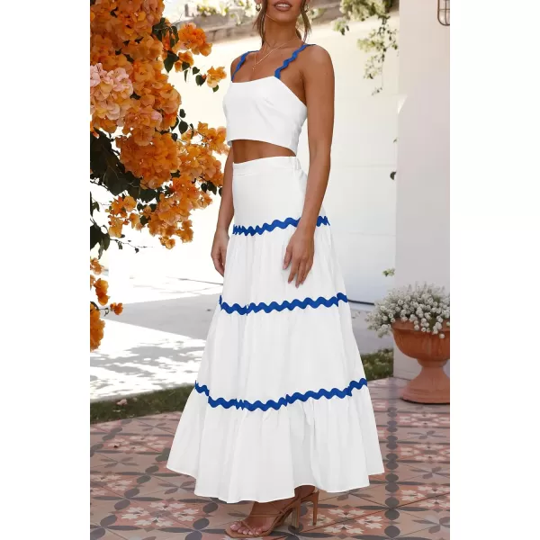 imagePRETTYGARDEN Womens 2024 Summer Two Piece Vacation Beach Outfits Dressy Sleeveless Cropped Tank Tops and Long Maxi Skirt SetsWhite Blue