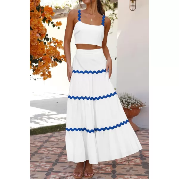 imagePRETTYGARDEN Womens 2024 Summer Two Piece Vacation Beach Outfits Dressy Sleeveless Cropped Tank Tops and Long Maxi Skirt SetsWhite Blue