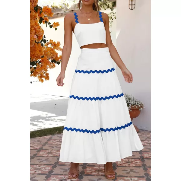 imagePRETTYGARDEN Womens 2024 Summer Two Piece Vacation Beach Outfits Dressy Sleeveless Cropped Tank Tops and Long Maxi Skirt SetsWhite Blue